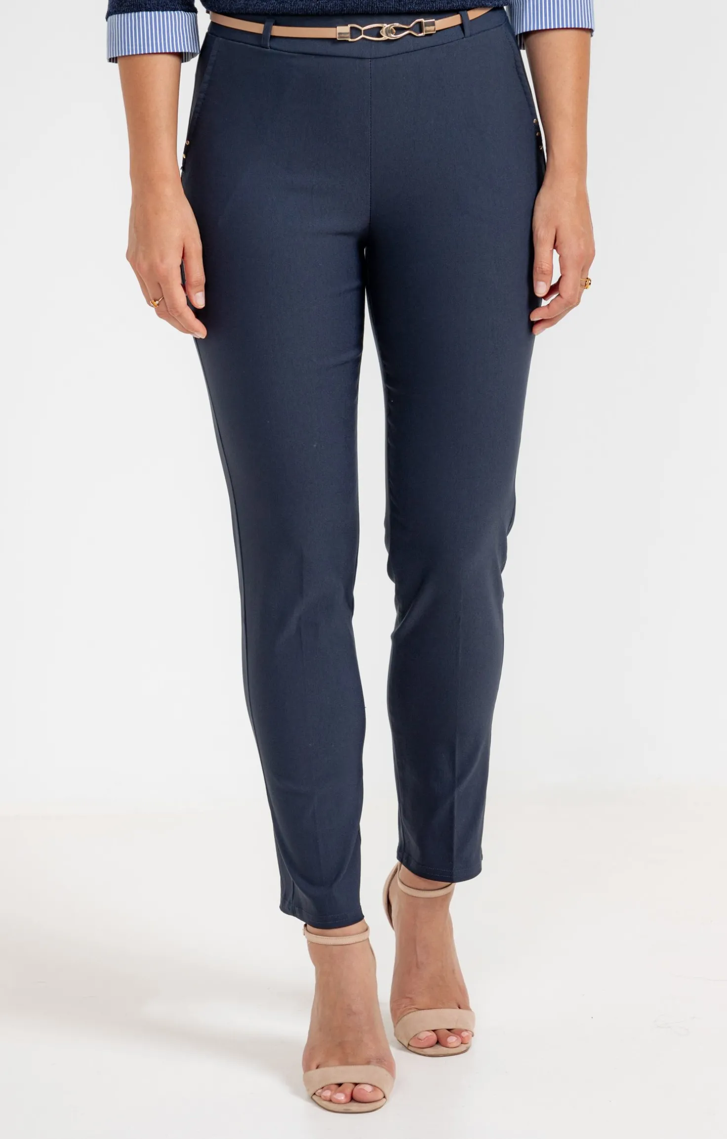 pantalon ville slim ceinture bijou -