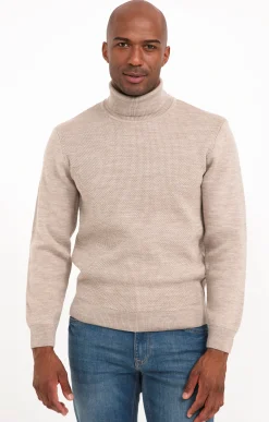 Pull beige col roulé -