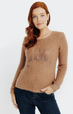 Pull broderie chat -