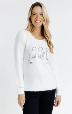 Pull broderie chat -