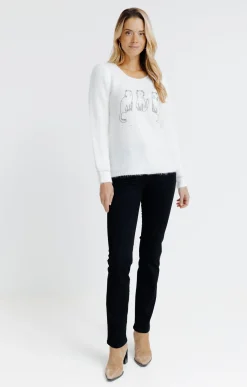 Pull broderie chat -