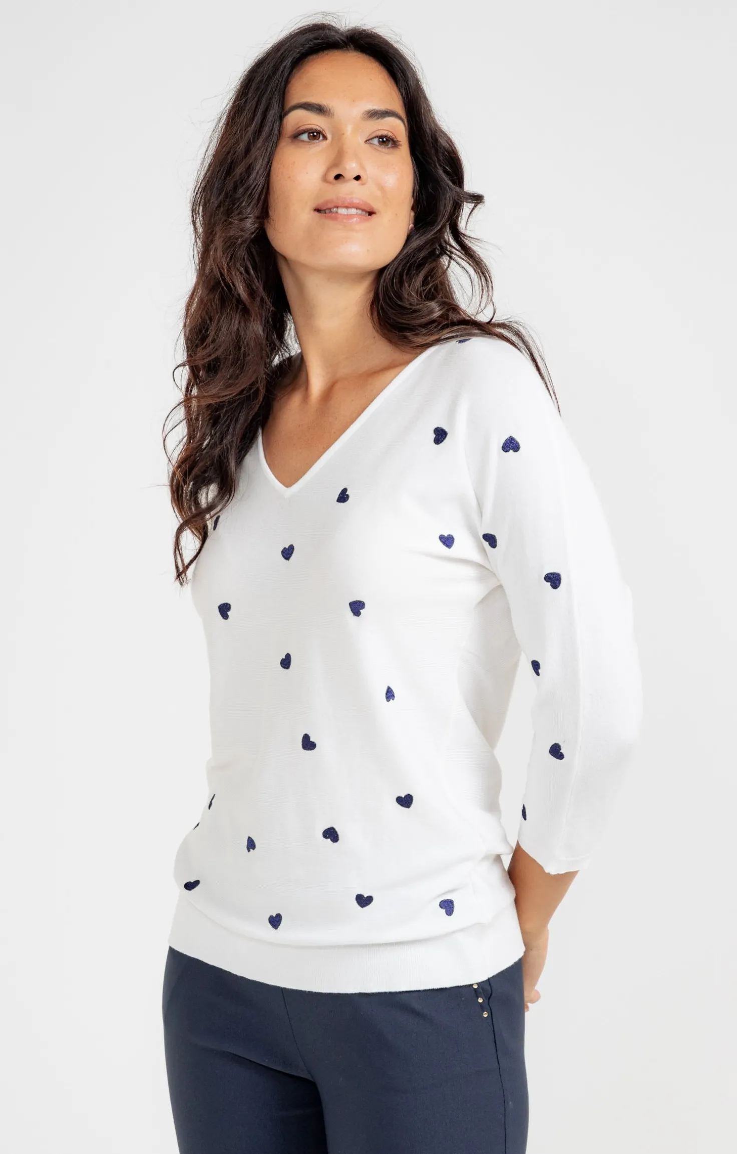 Pull broderie cœur -