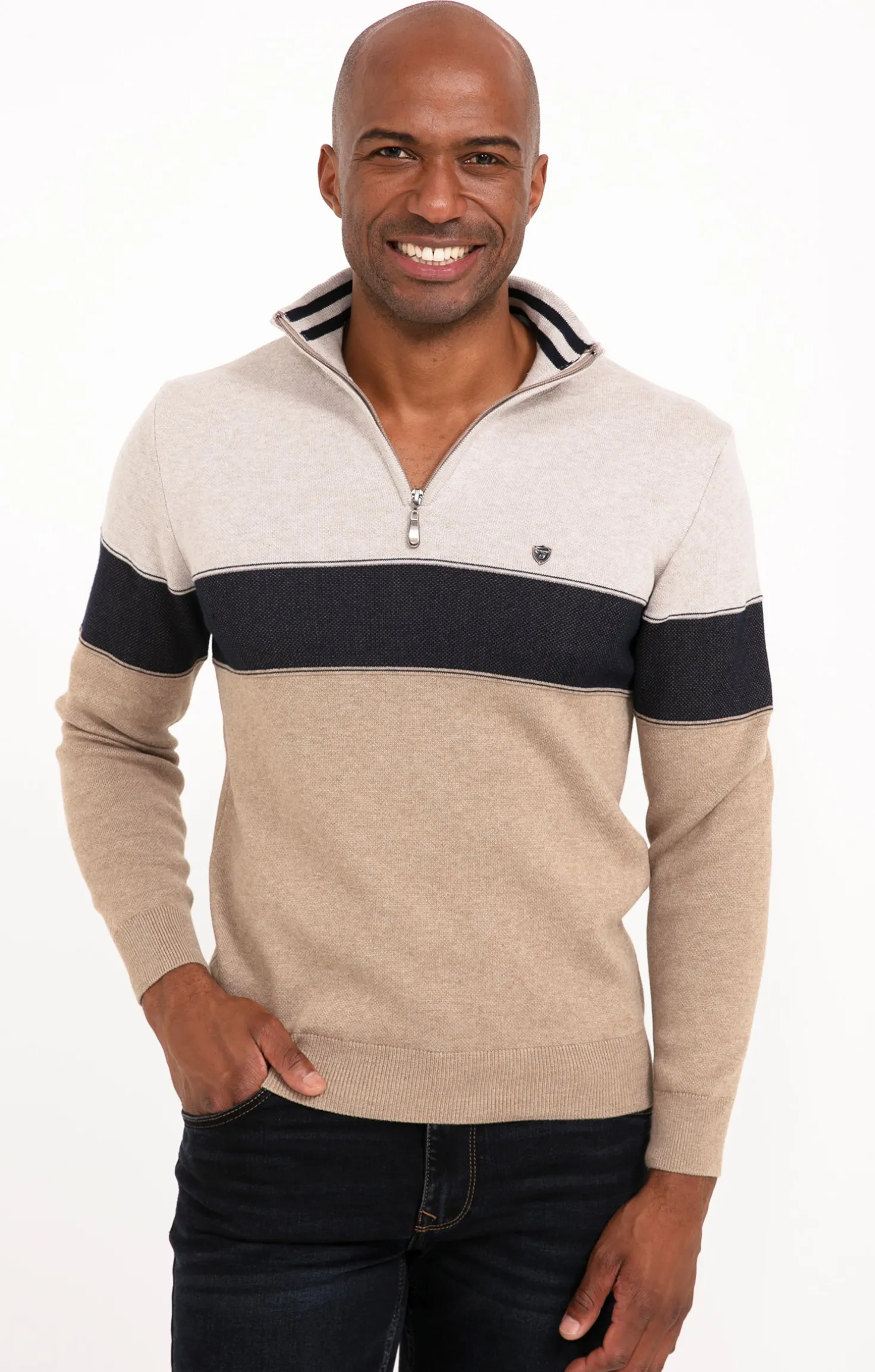 Pull col monant rayé -