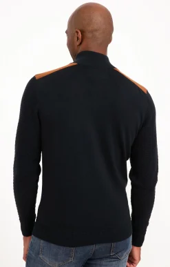 Pull col montant avec détails suèdine -