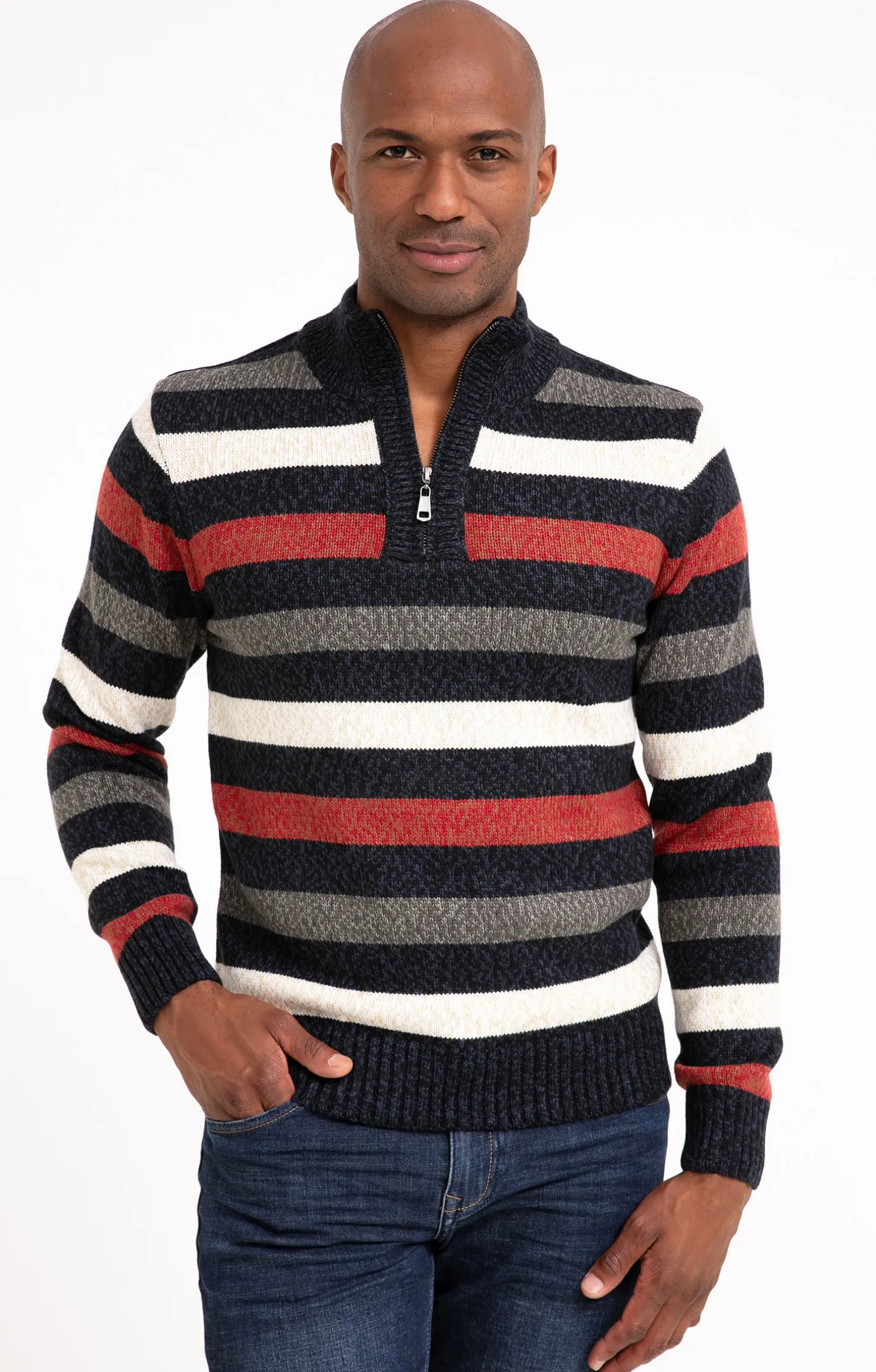 Pull col montant rayé all over -