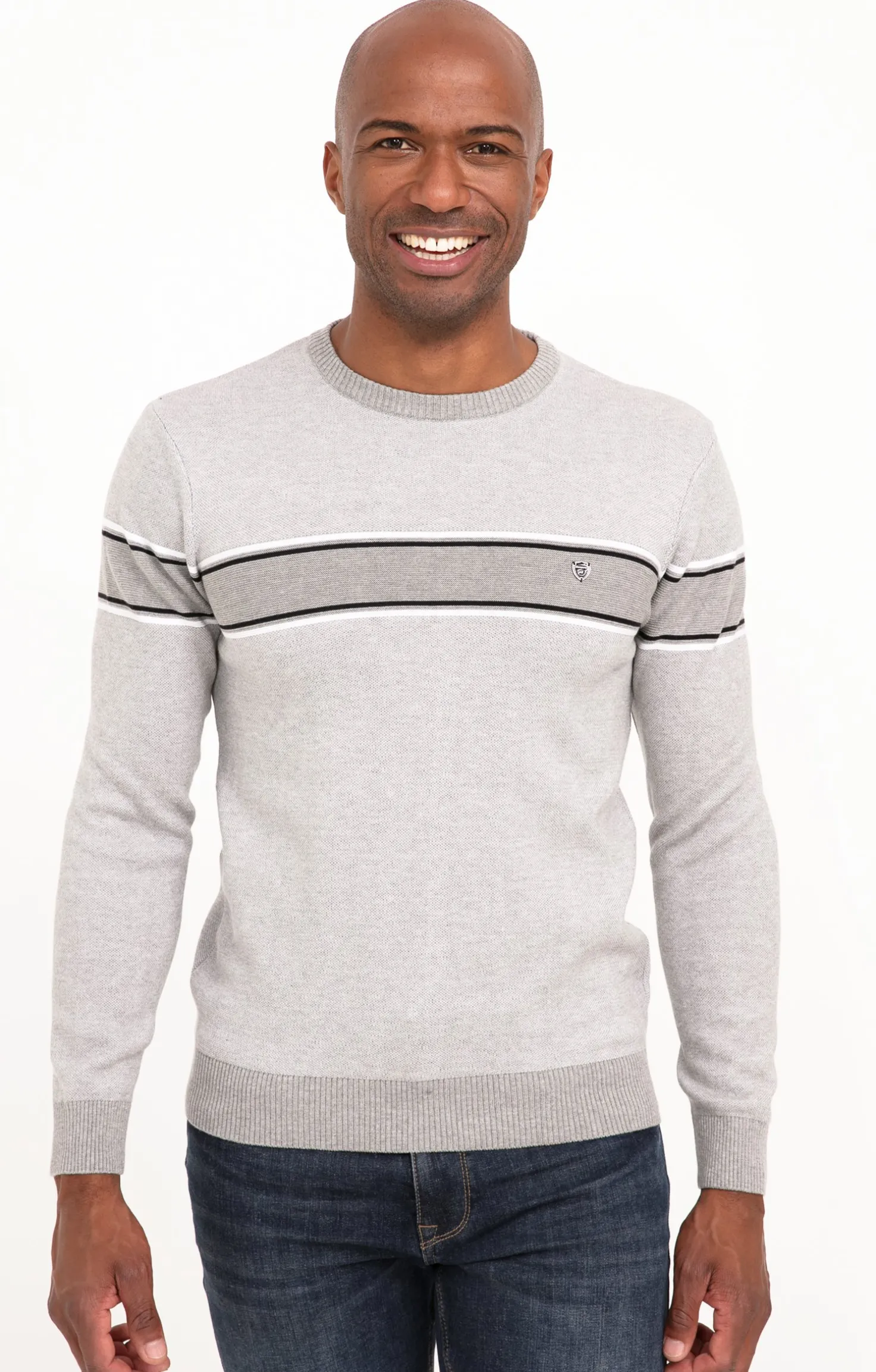 Pull col rond rayé -