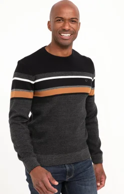 Pull col rond rayé -