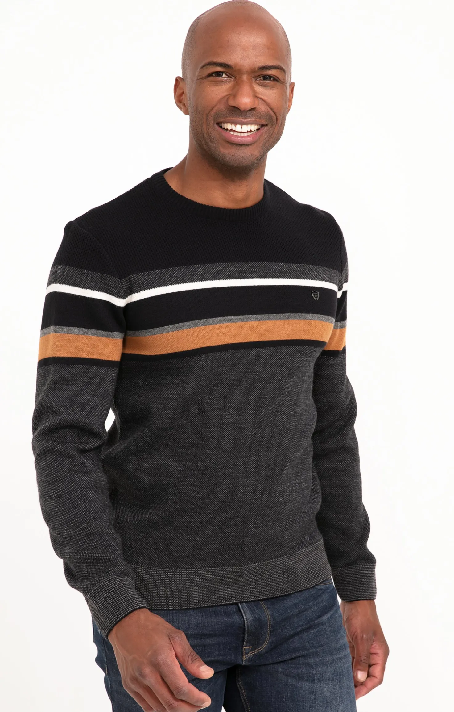 Pull col rond rayé -