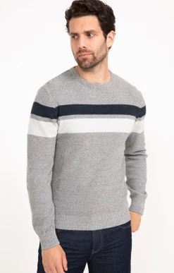 Pull col rond rayé -