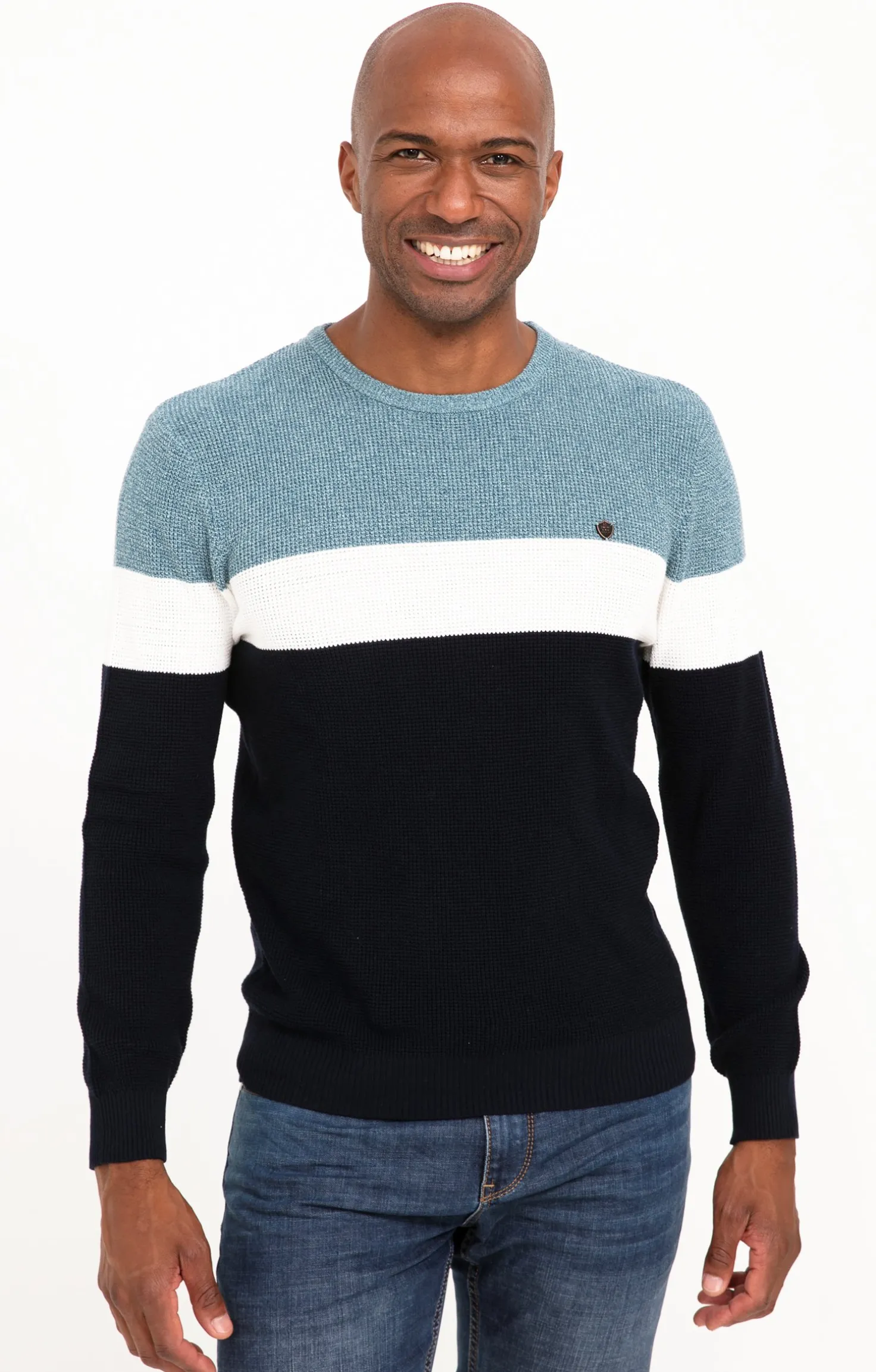 Pull col rond rayé -