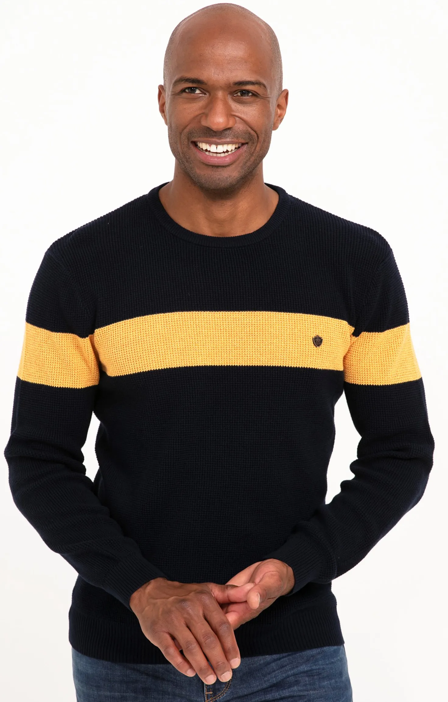 Pull col rond rayé -