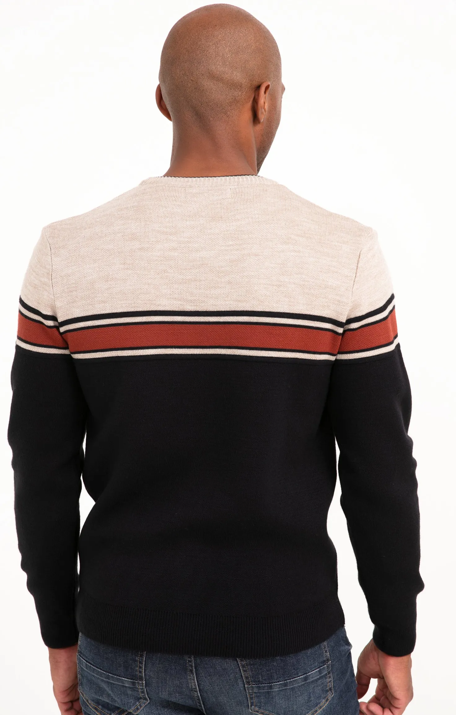 Pull col rond rayé -