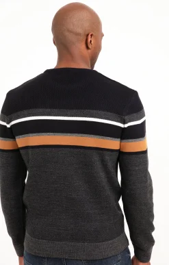 Pull col rond rayé -