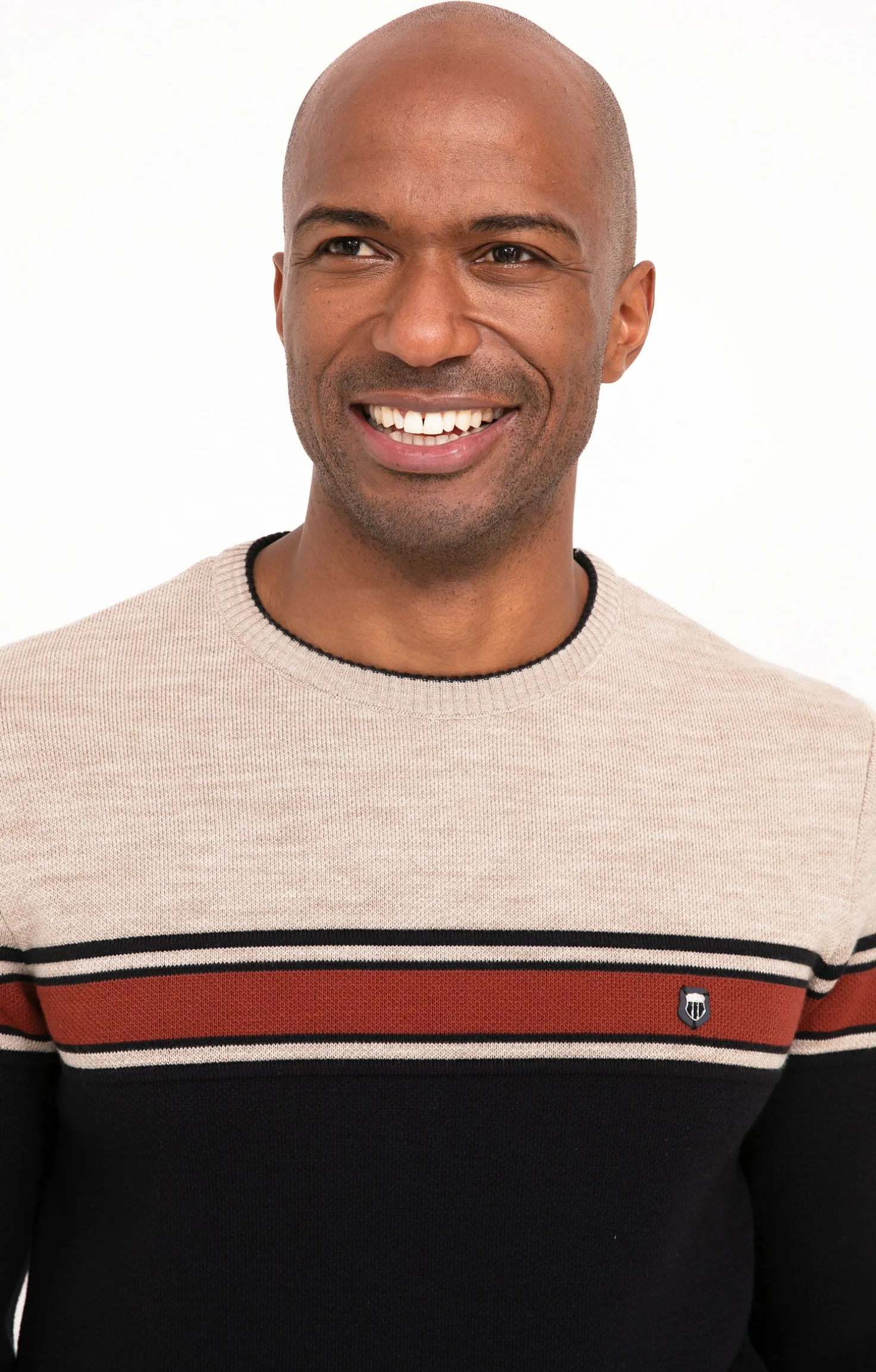 Pull col rond rayé -