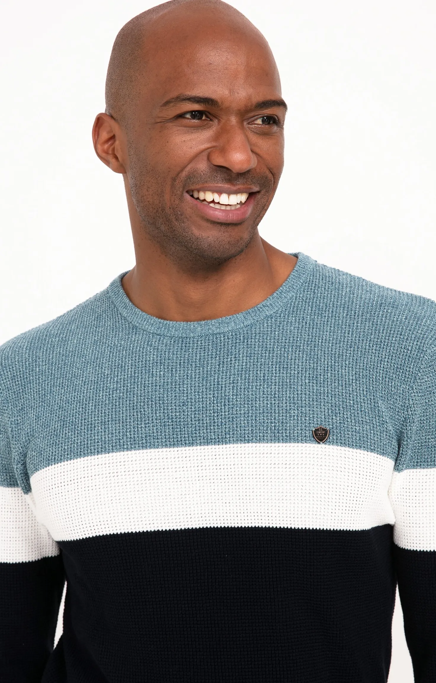 Pull col rond rayé -