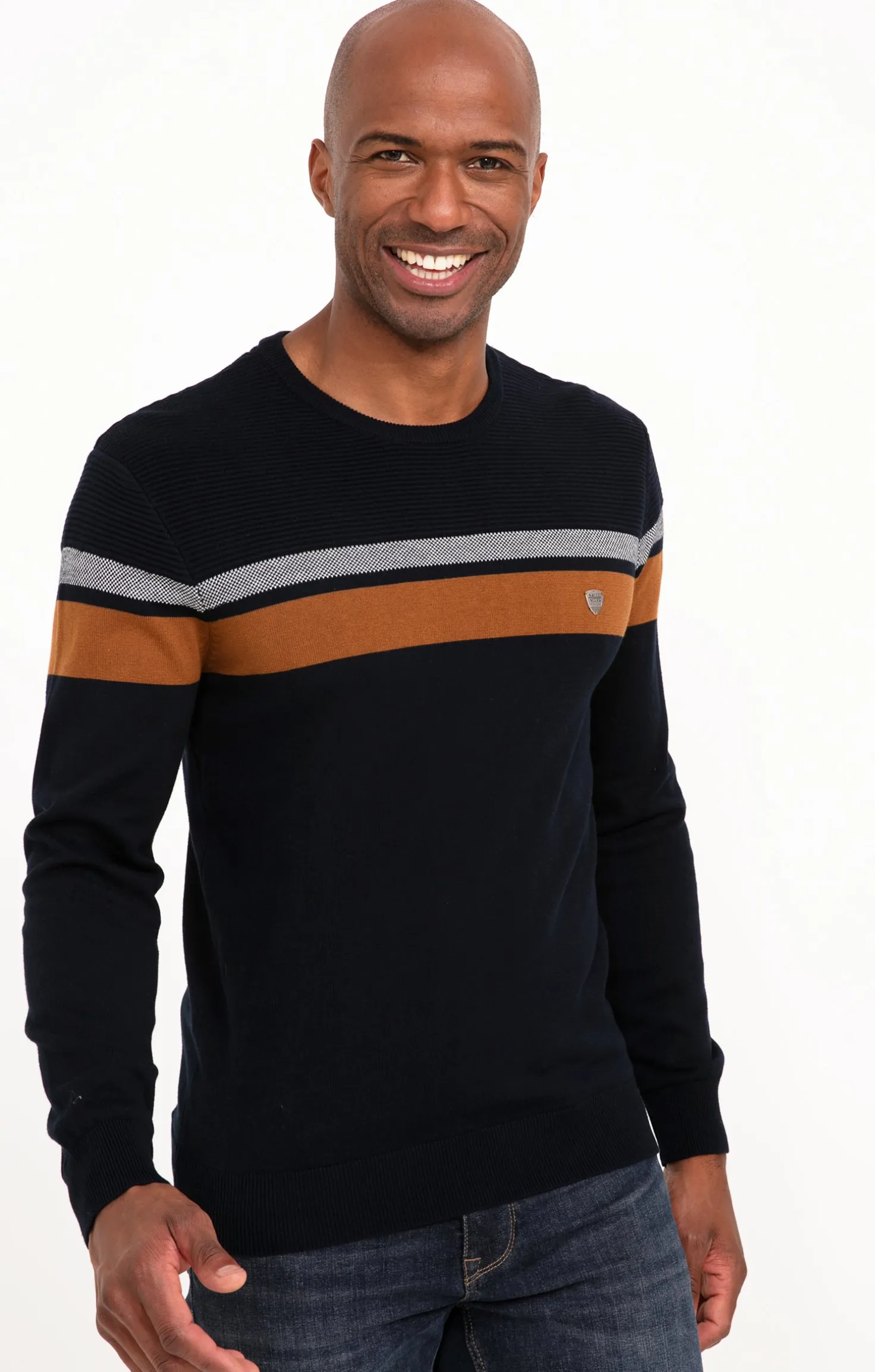 Pull col rond rayure placée -