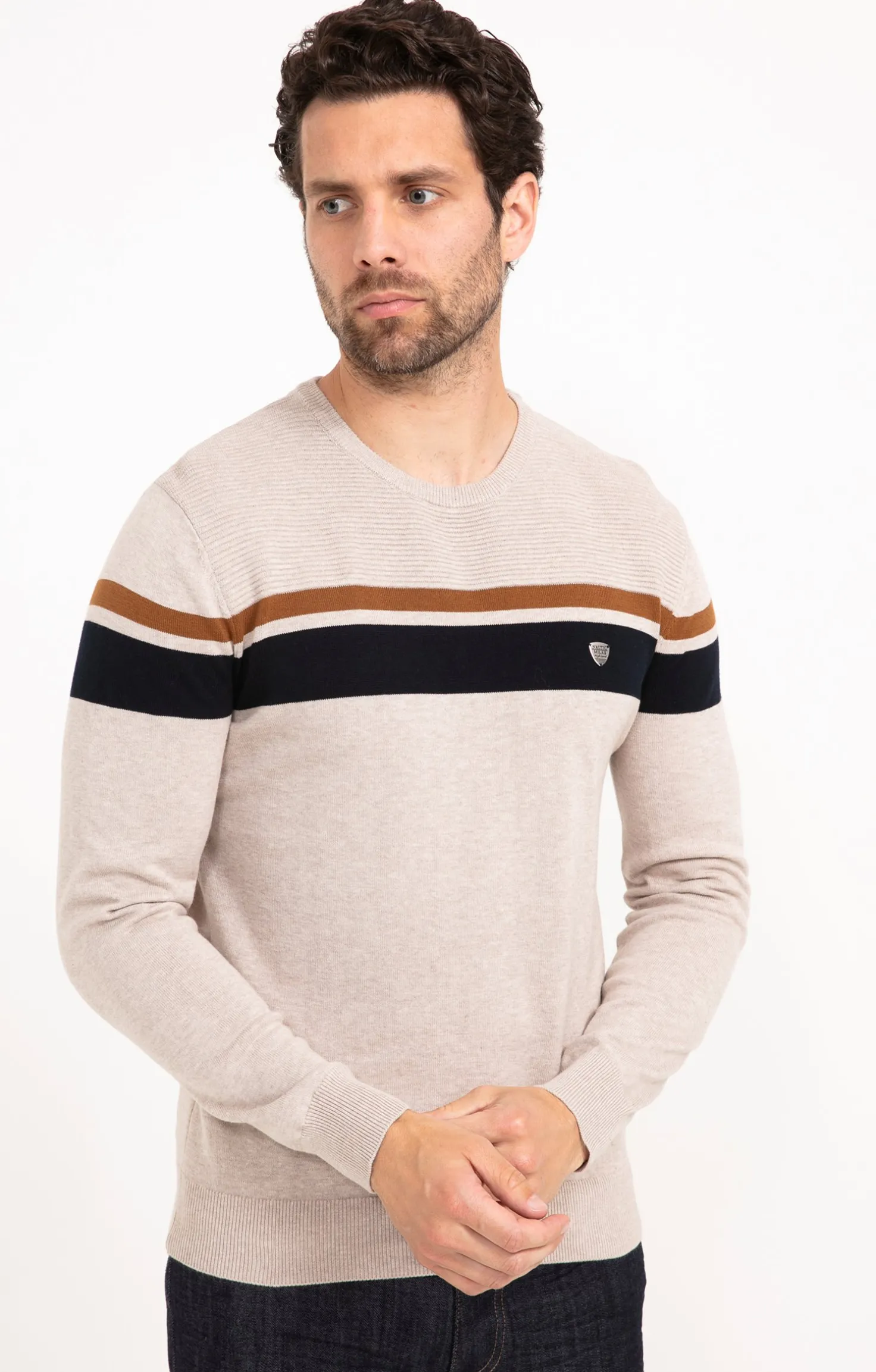 Pull col rond rayure placée -