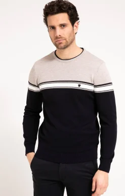 Pull col rond rayure placée -