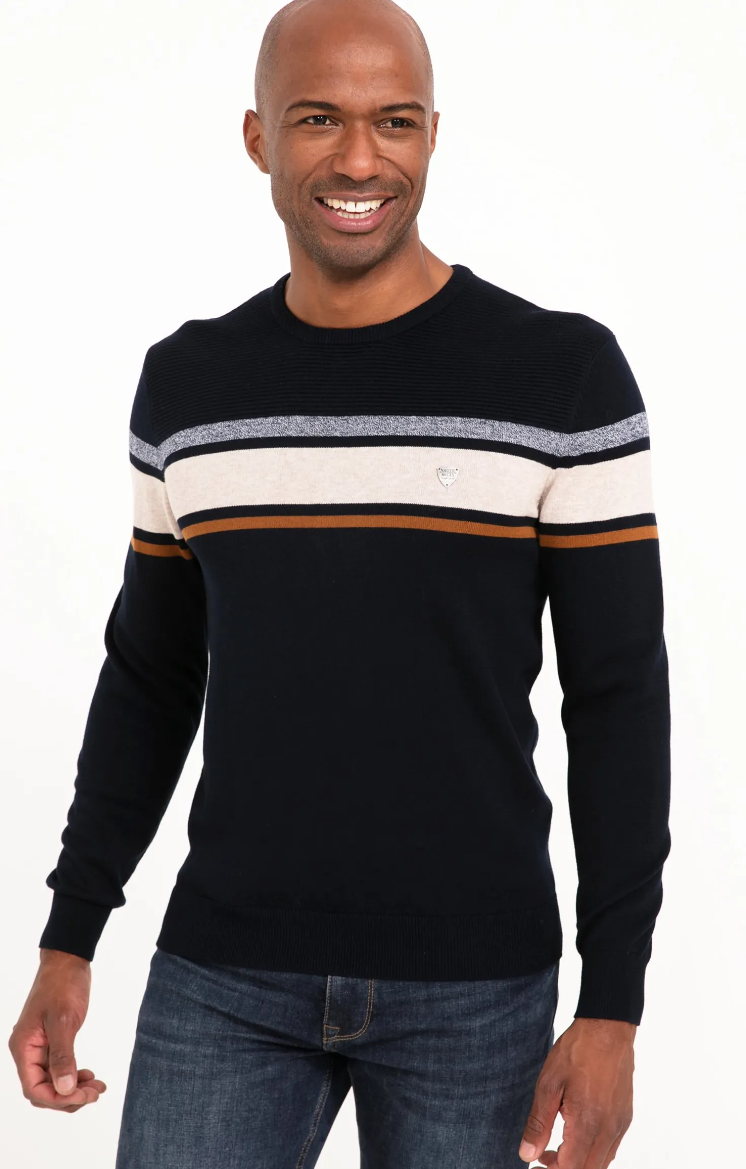 Pull col rond rayure placée -