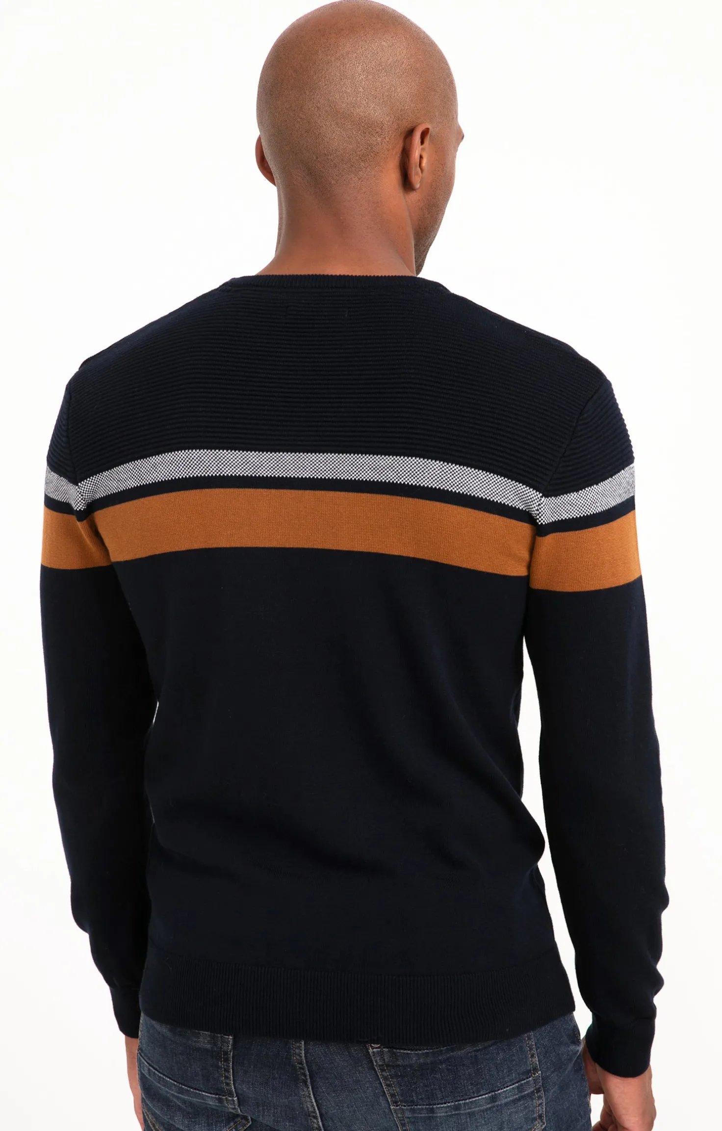 Pull col rond rayure placée -