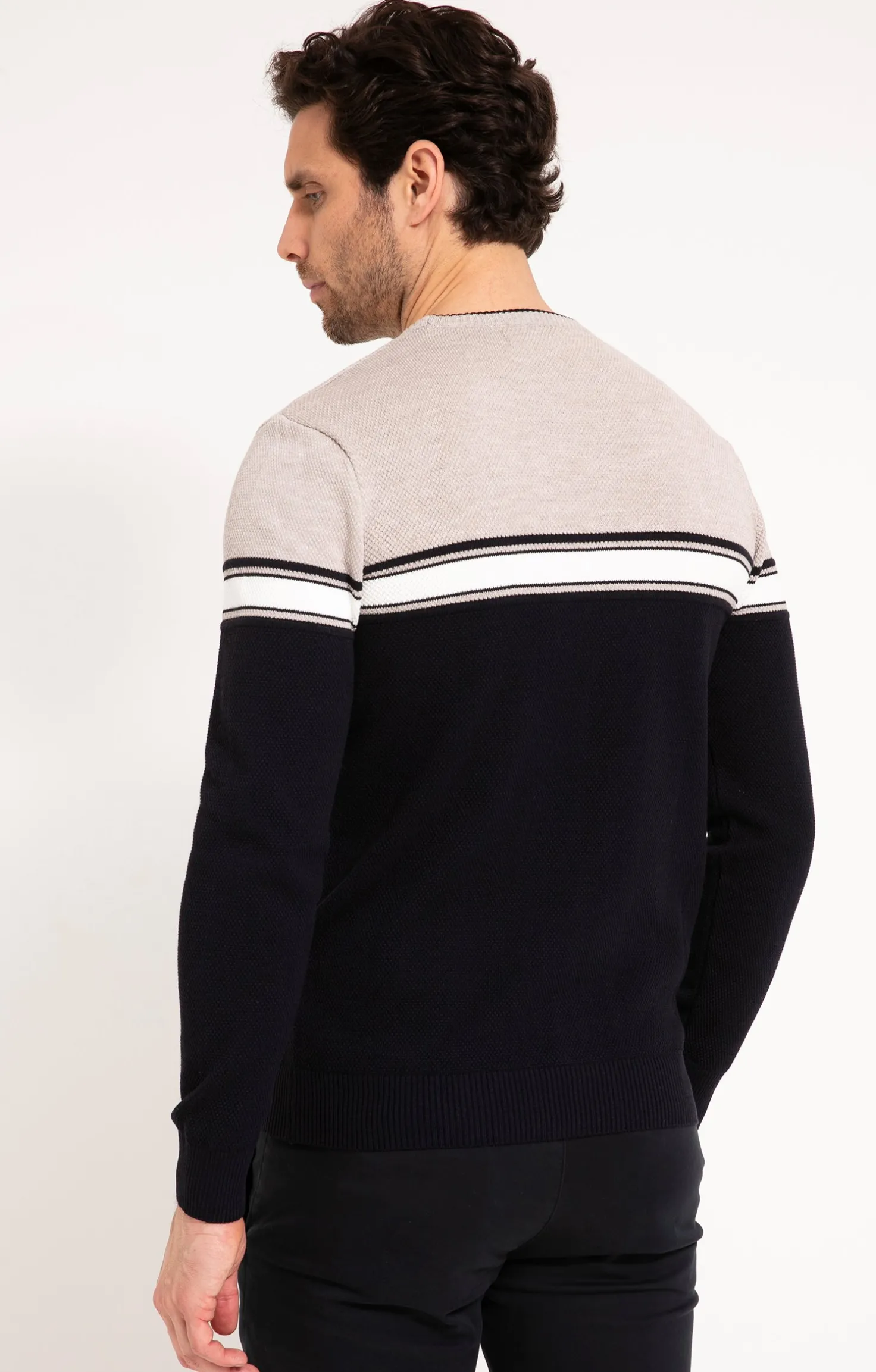 Pull col rond rayure placée -