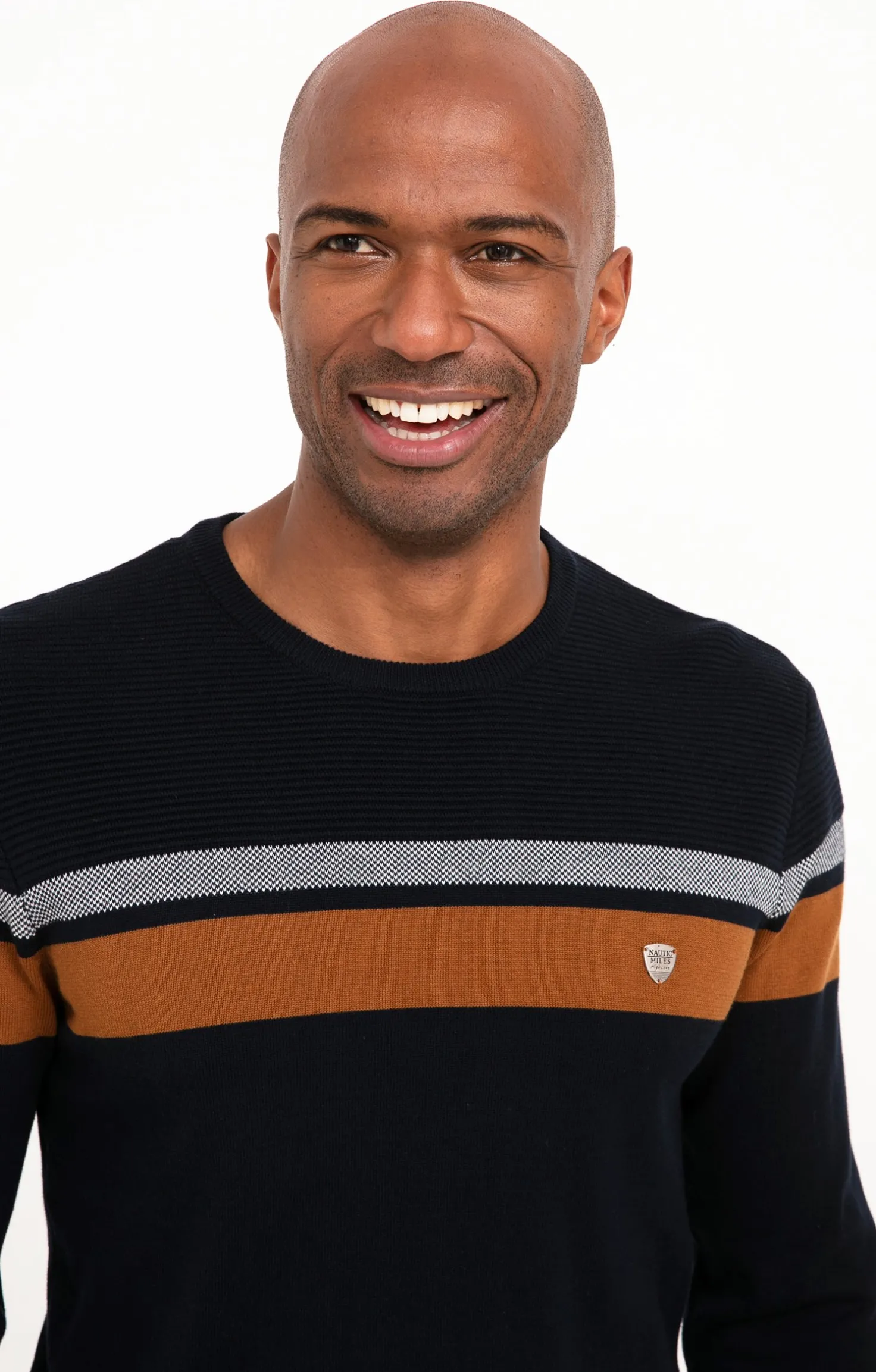 Pull col rond rayure placée -