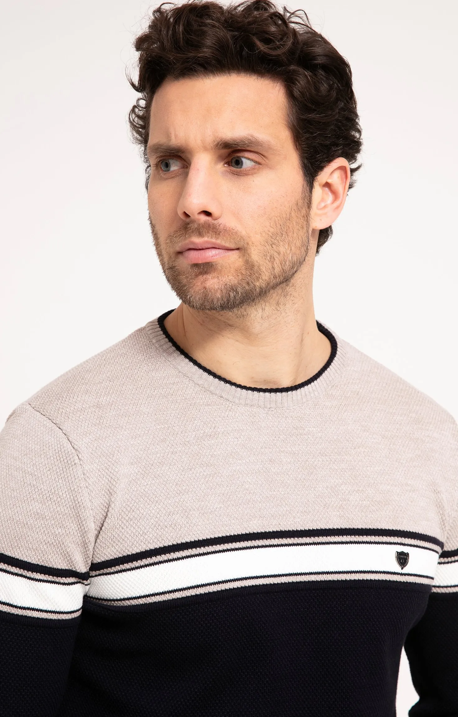 Pull col rond rayure placée -
