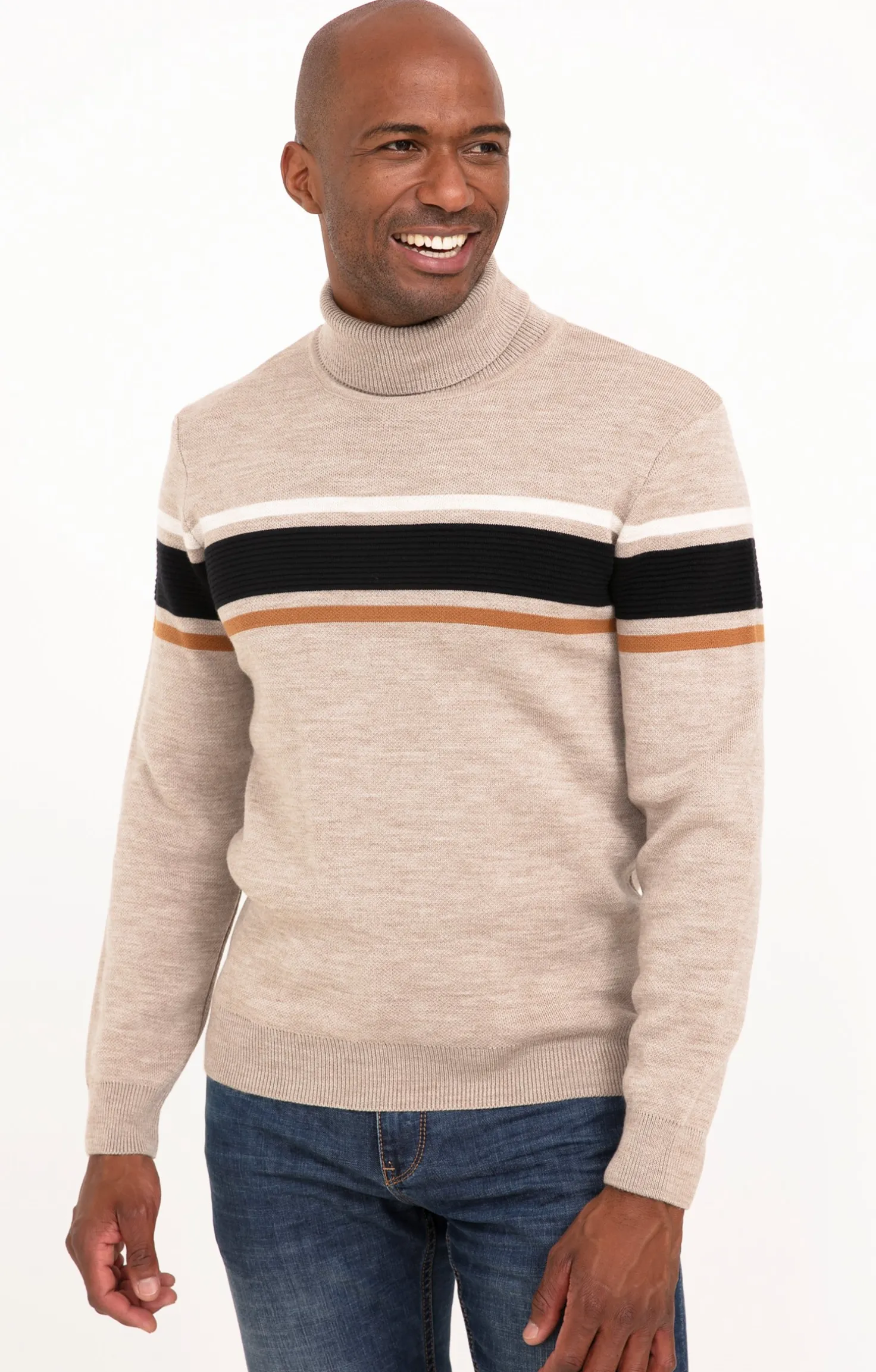 Pull col roulé rayé -