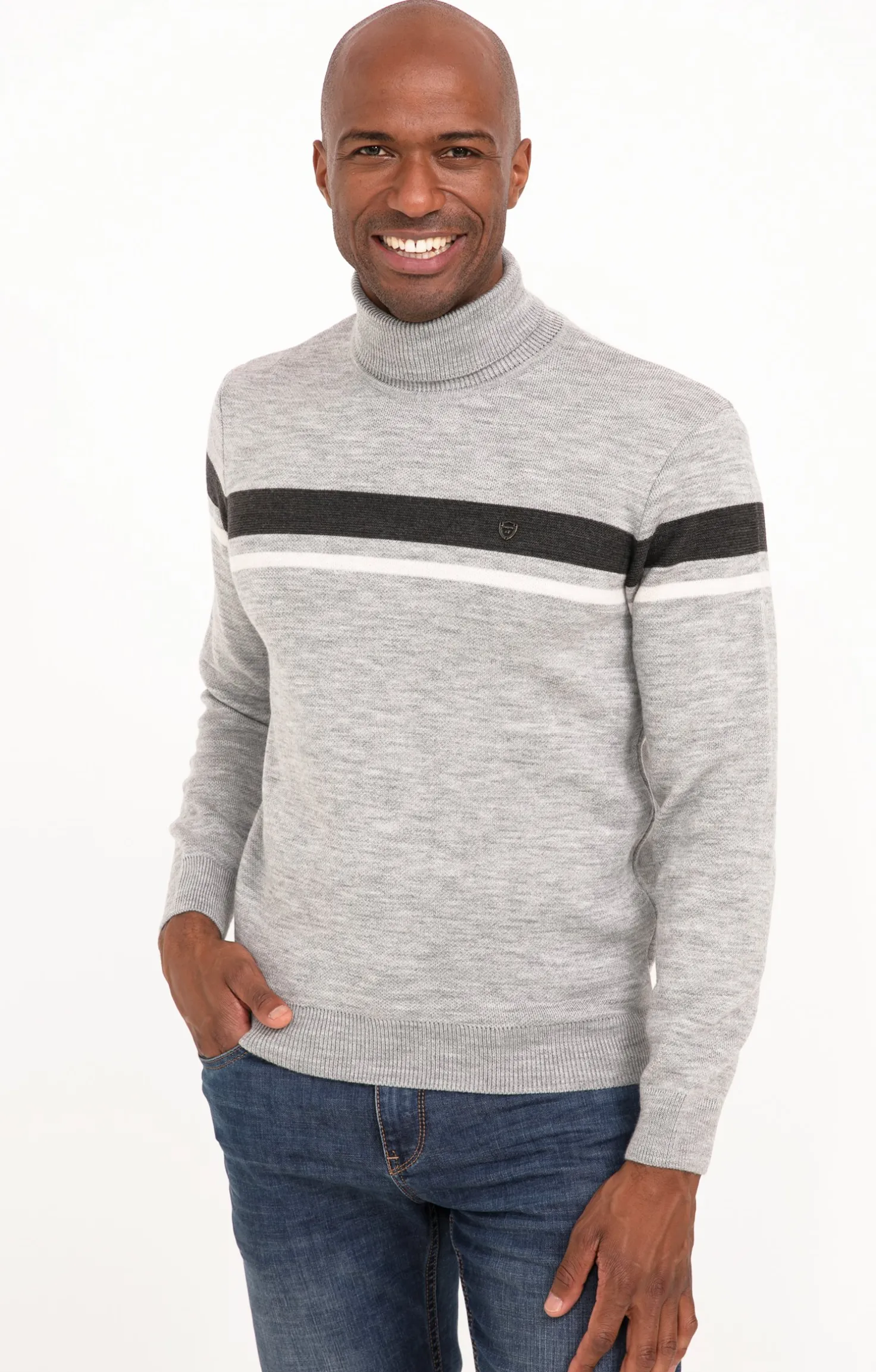 Pull col roulé rayé -