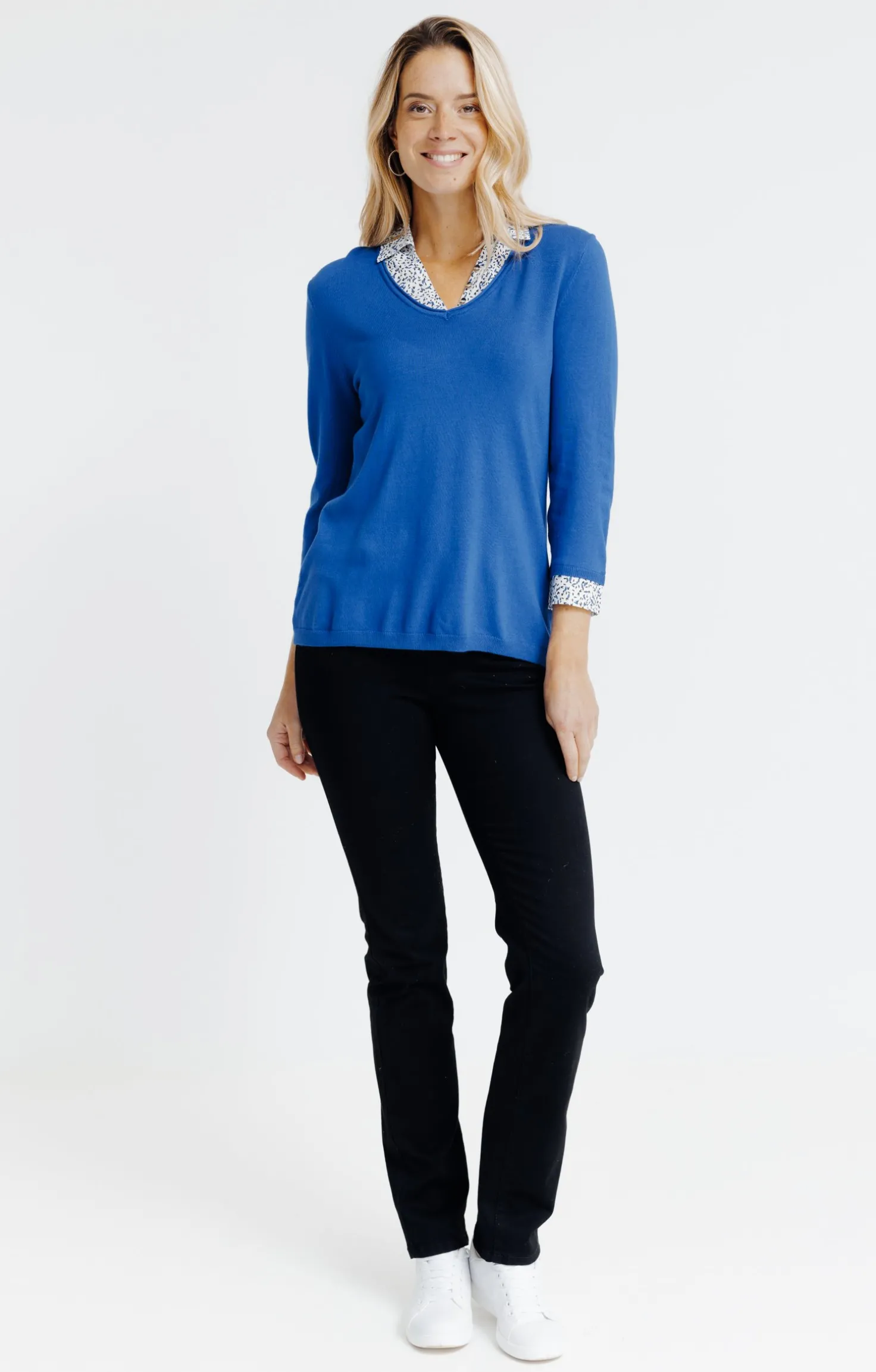 Pull 2-en-1 col chemise -