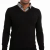Pull uni col V avec chemise -