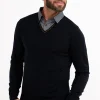 Pull uni col V avec chemise -