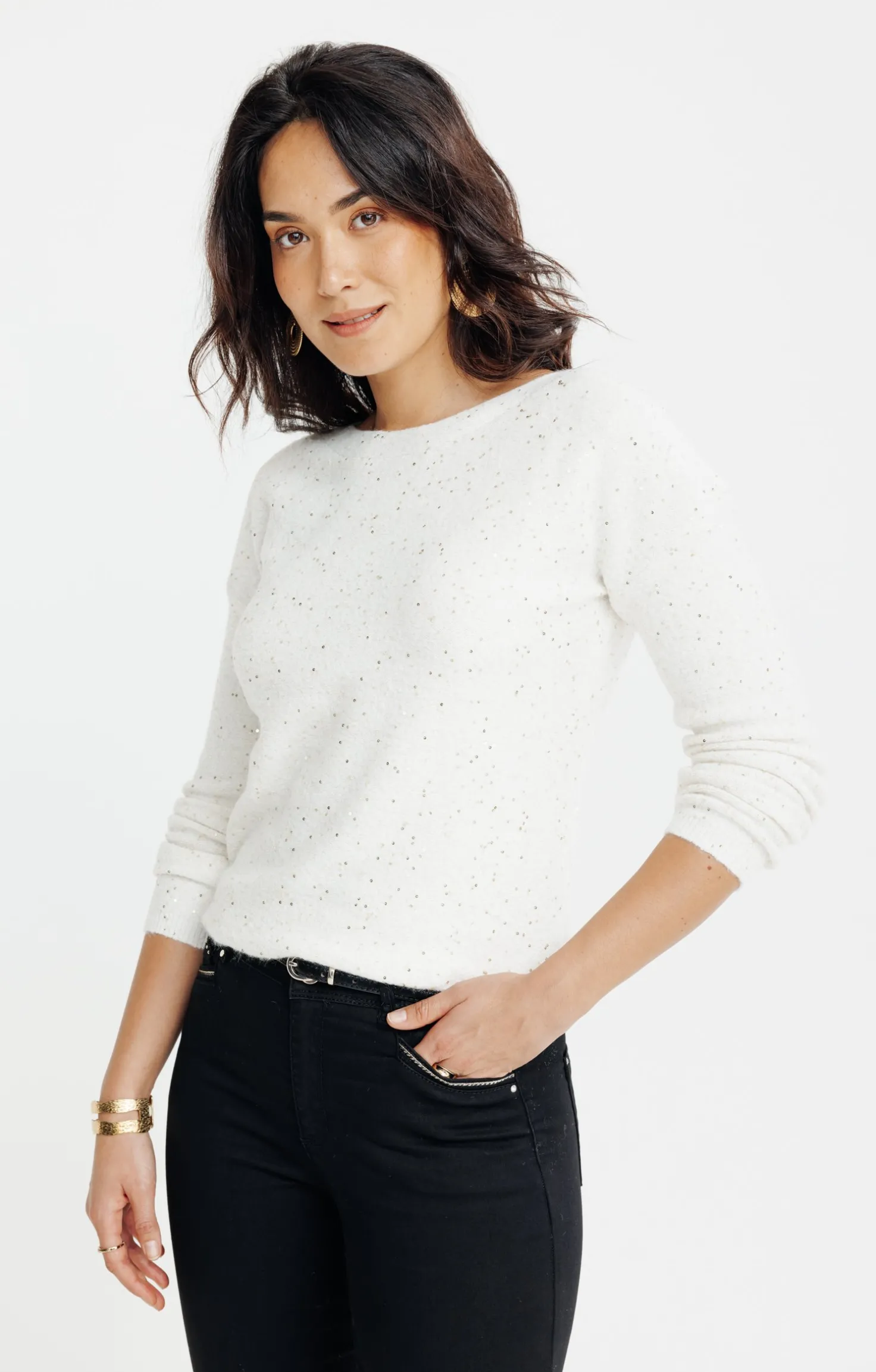 Pull uni paillettes -