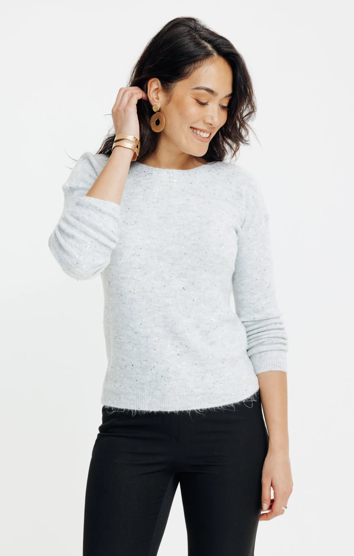 Pull uni paillettes -