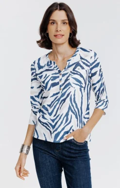 Tee-shirt col mao imprimé -