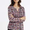 TEE-SHIRT COL MAO IMRIME FLEURS -