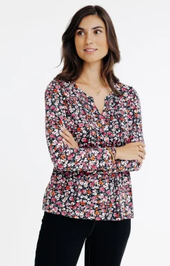 TEE-SHIRT COL MAO IMRIME FLEURS -