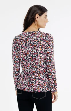 TEE-SHIRT COL MAO IMRIME FLEURS -