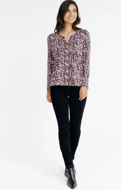 TEE-SHIRT COL MAO IMRIME FLEURS -