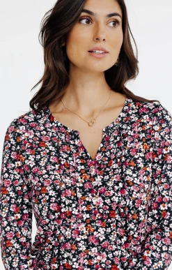 TEE-SHIRT COL MAO IMRIME FLEURS -
