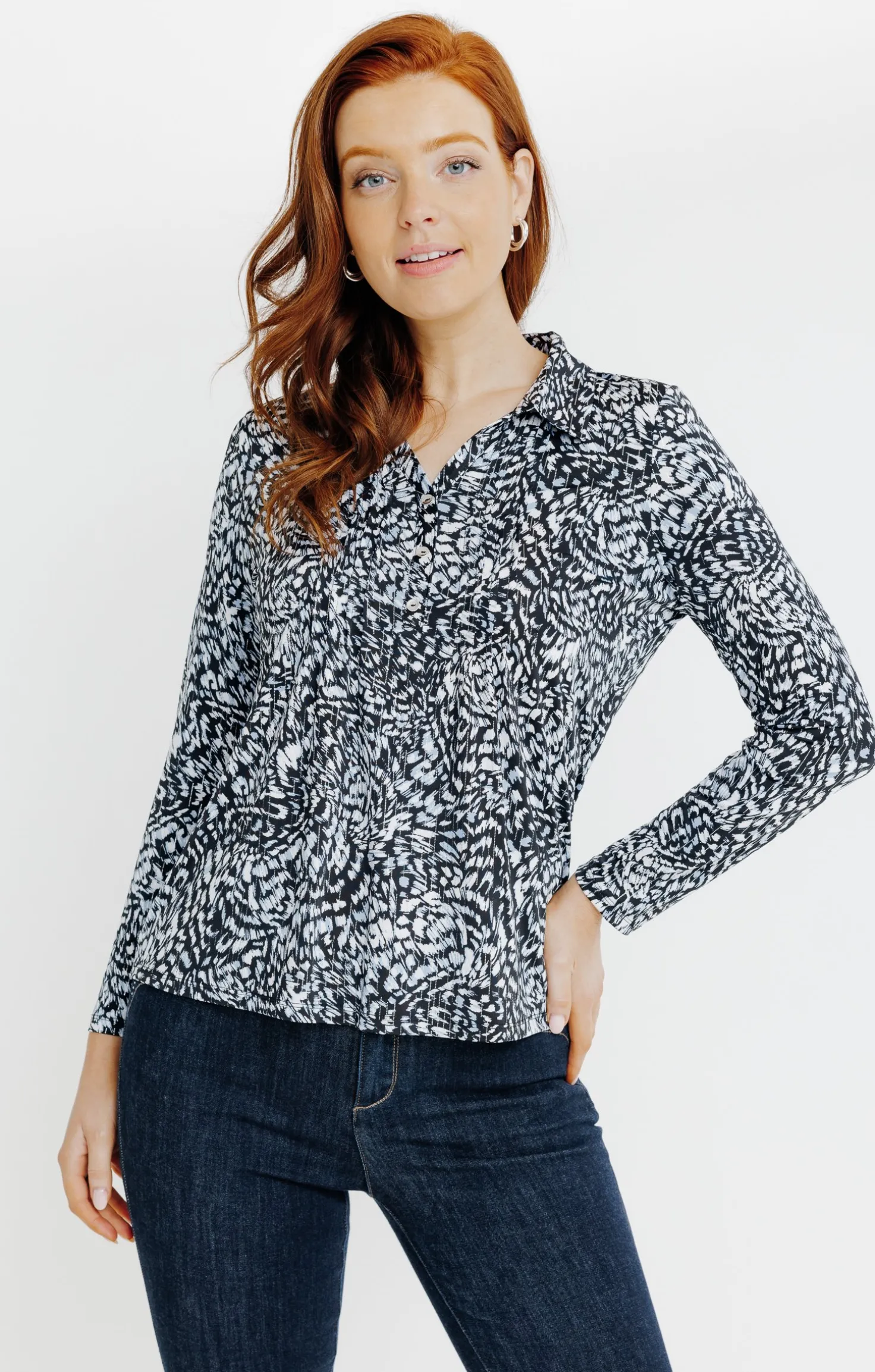 TEE-SHIRT COL POLO IMPRIME PEAU DE BETE -