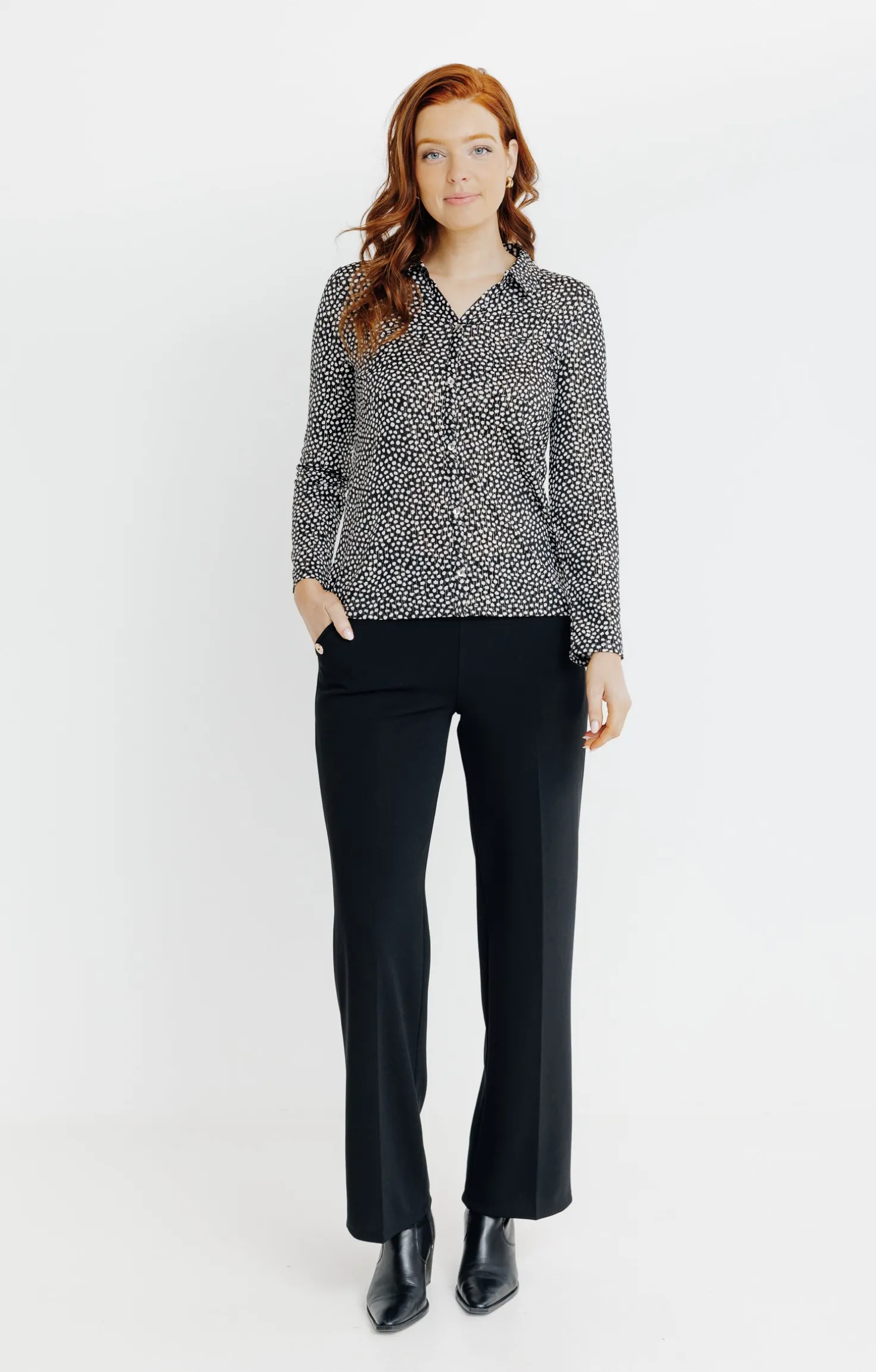 TEE-SHIRT COL POLO IMPRIME POIS BICOLOR -