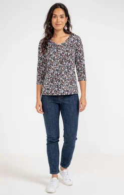 TEE-SHIRT COL ROND AVEC PLI IMPRIME -