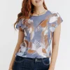 Tee-shirt col rond imprimé placé -