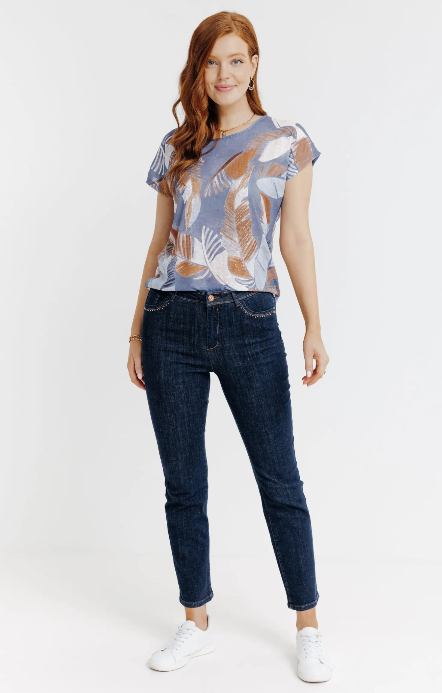 Tee-shirt col rond imprimé placé -