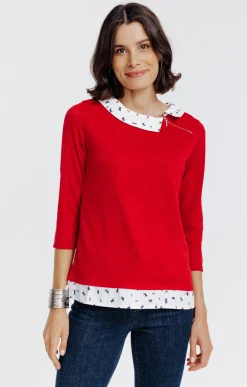 Tee-shirt 2-en-1 col chemise -