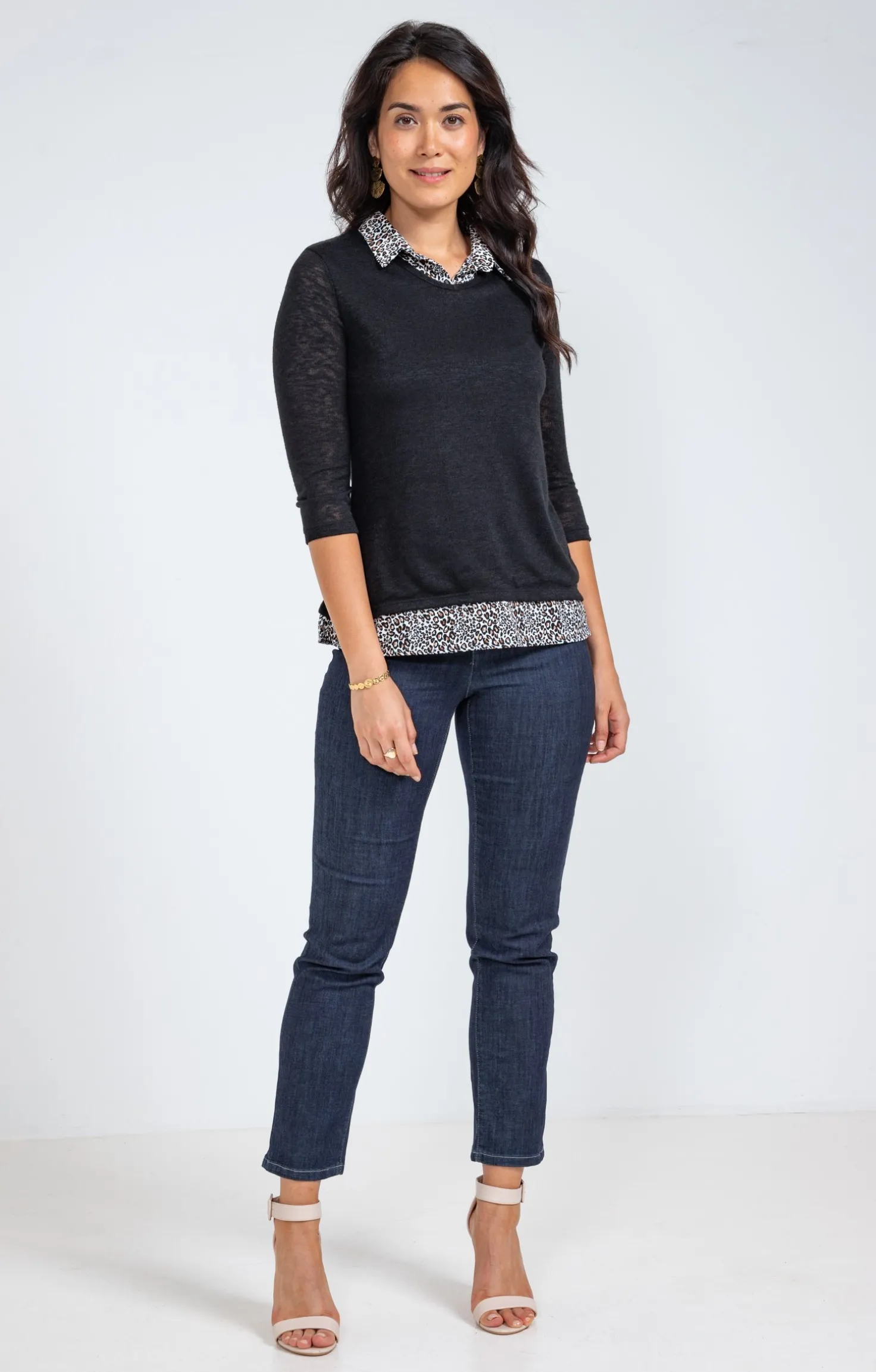 Tee-shirt 2-en-1 col chemise -
