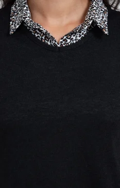 Tee-shirt 2-en-1 col chemise -