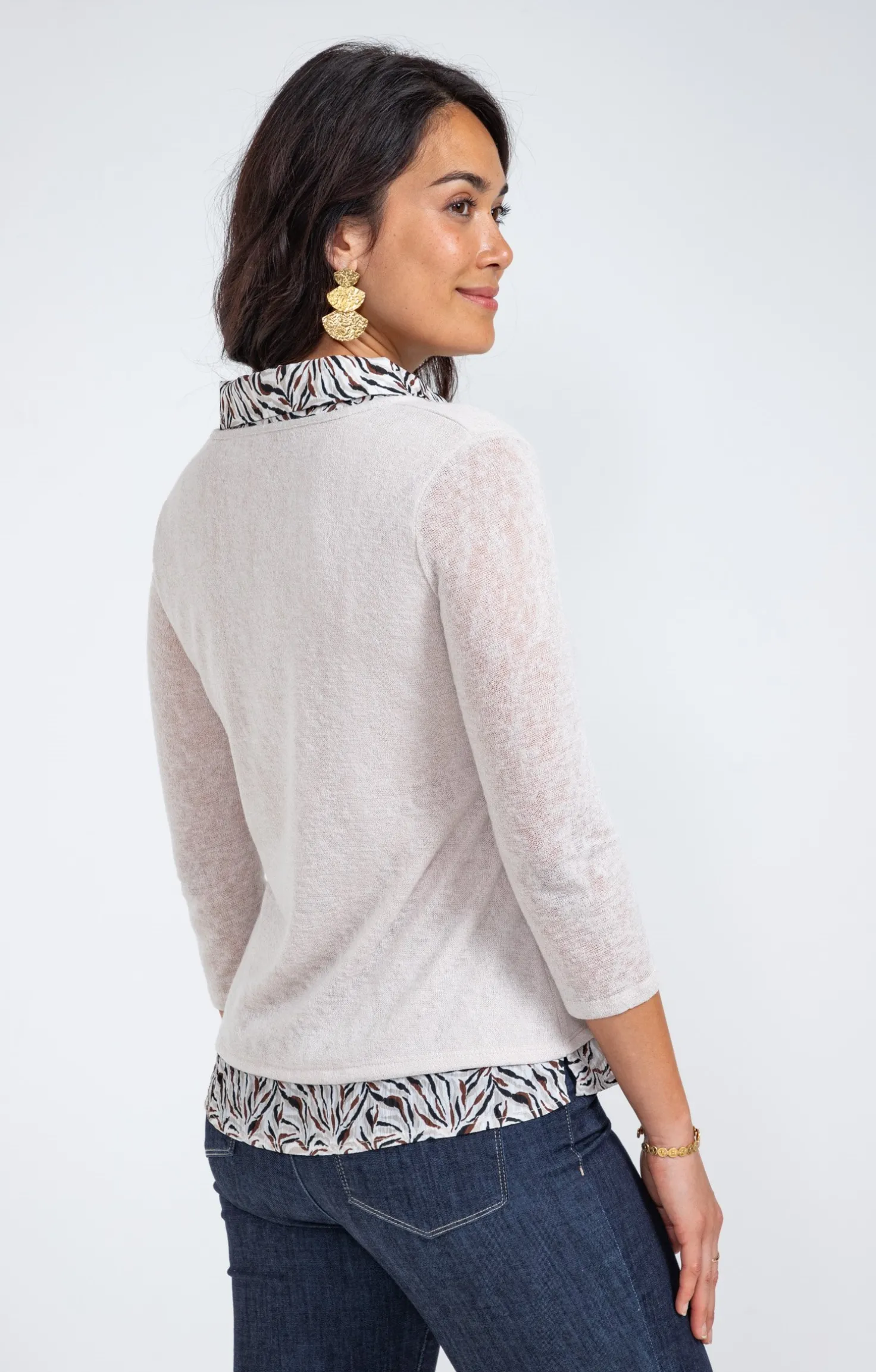Tee-shirt 2-en-1 col chemise imprimée -