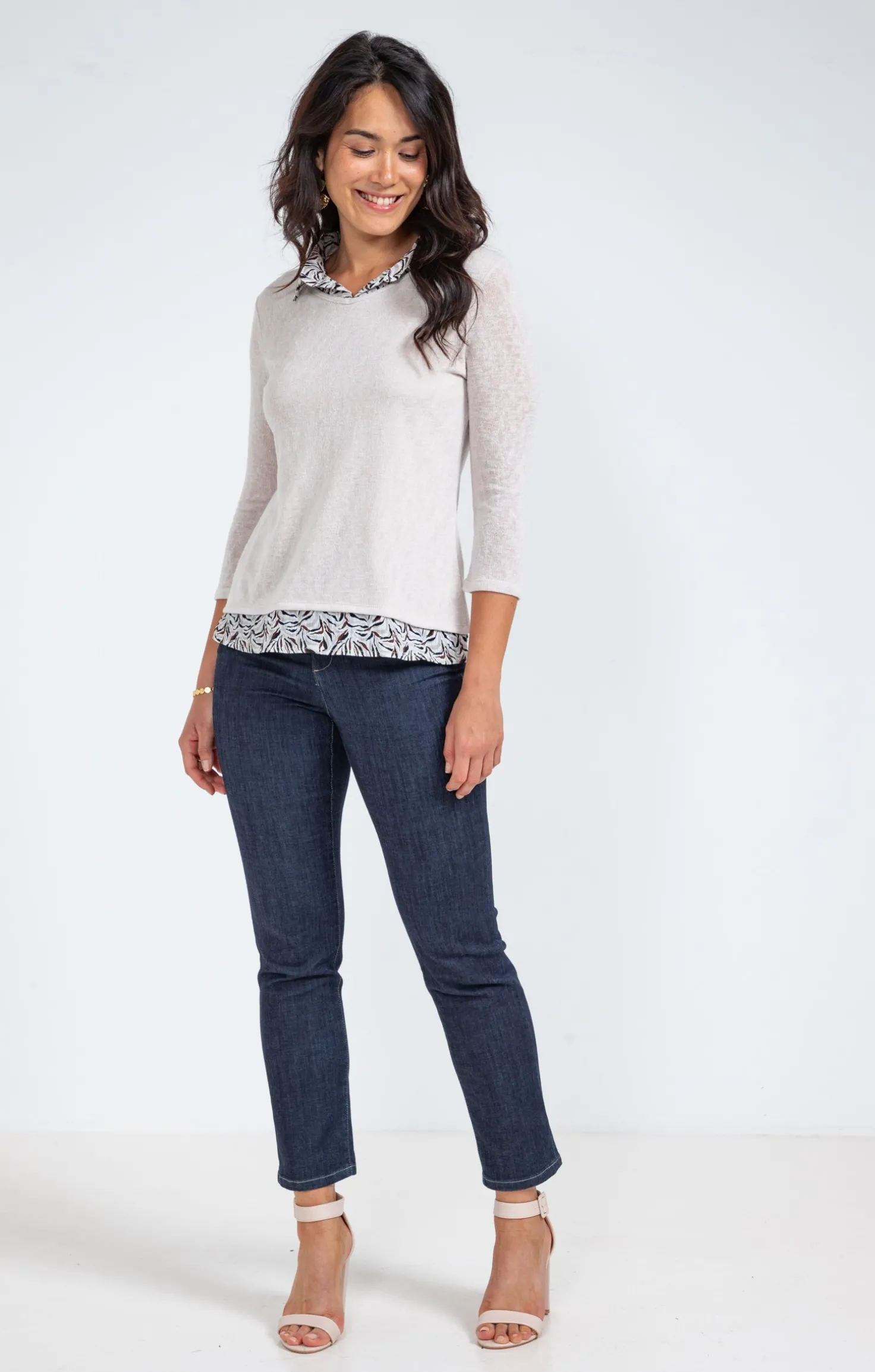 Tee-shirt 2-en-1 col chemise imprimée -